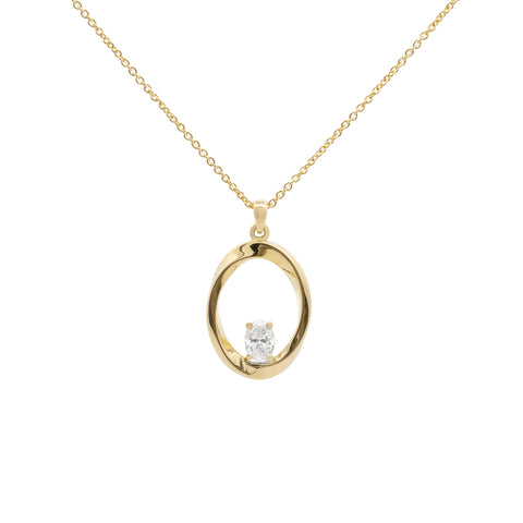 Mobius oval cut diamond solitaire yellow gold pendant