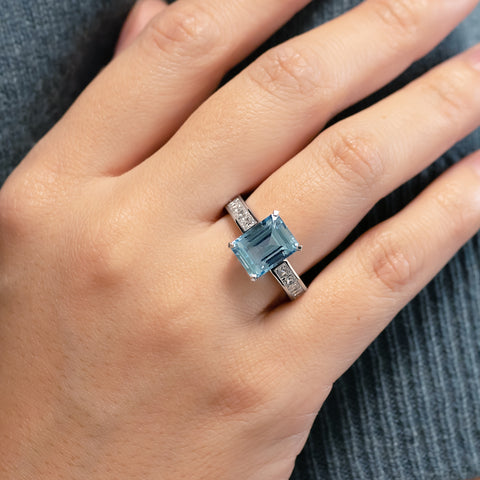 Aquamarine and Diamond Ring crafted in Platinum by The Village Goldsmith
