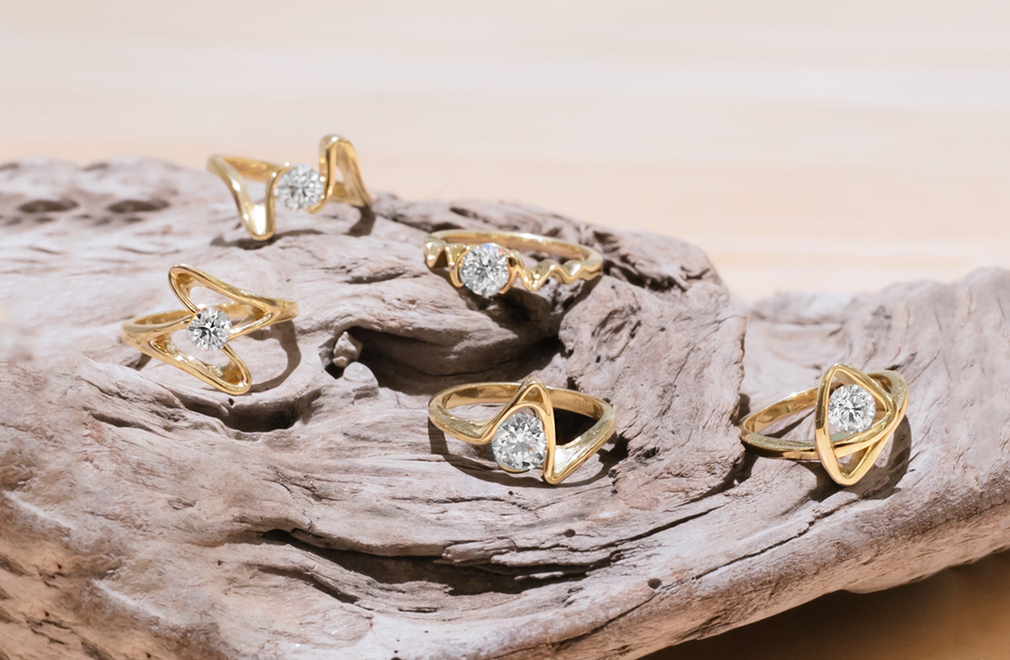 The Sandrift Collection: designer solitaire diamond rings crafted in 18ct yellow gold
