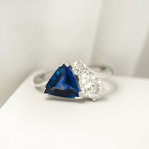 Trilliant Sapphire and Diamond Cluster Ring