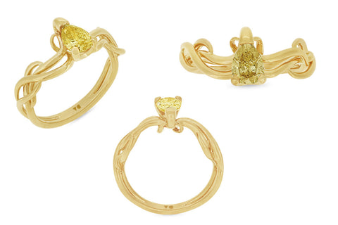 Climbing Ivy fancy yellow pear cut shaped diamond ring vine design 18ct yellow gold jewellery