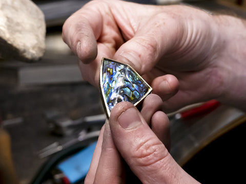 Tane pendant maori legends flax detail paua sapphire pearl jewellery design handcraft