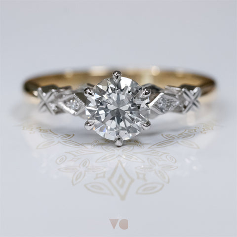 Diadem two tone platinum 18ct yellow gold diamond engagement ring solitaire celtic irish pattern