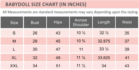 size chart babydoll