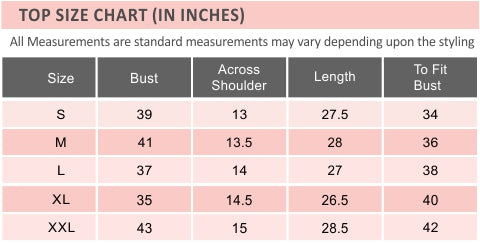 Size chart for NT-107 (TOP SIZE CHART) – SOIE Woman
