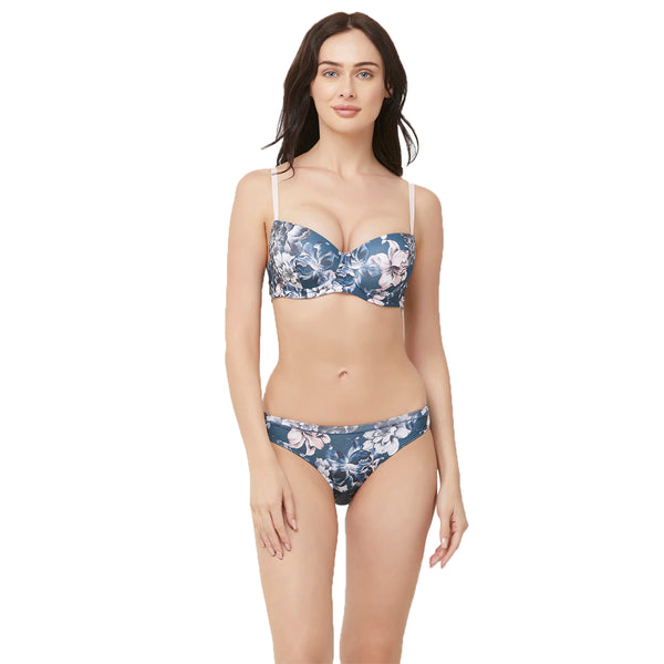 Semi/Medium Coverage Padded Non-Wired Bra with Low Rise Bikini SET