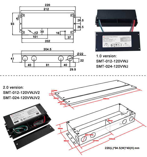 12Vdc 24Vdc Non-Dimmable J-Box Driver 120W