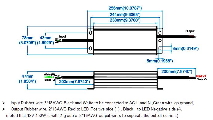 12Vdc 24Vdc Non-dimmable Stardard Size LED Driver 150W