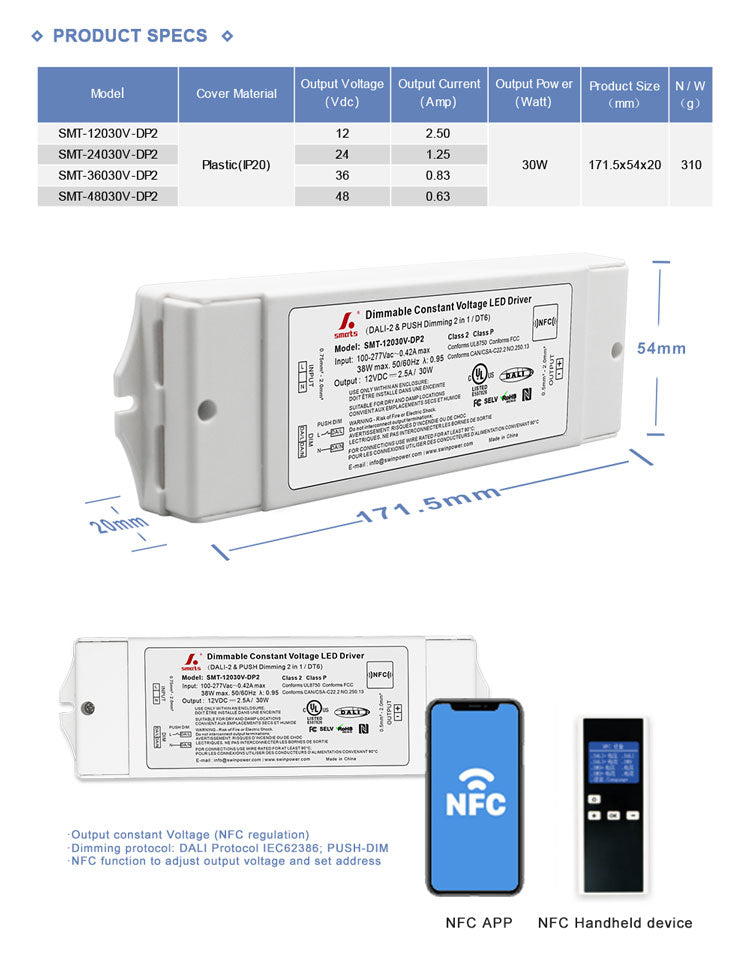 dali-2 & push dimmable Constant Voltage led driver 30W