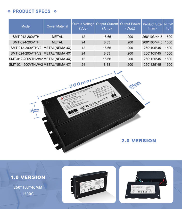 UL 277V Triac Dimming led driver 200W