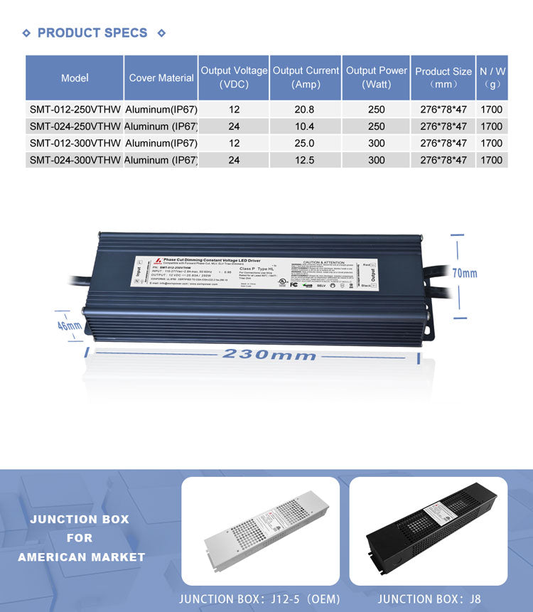 277vac Constant voltage triac dimming led driver 250w
