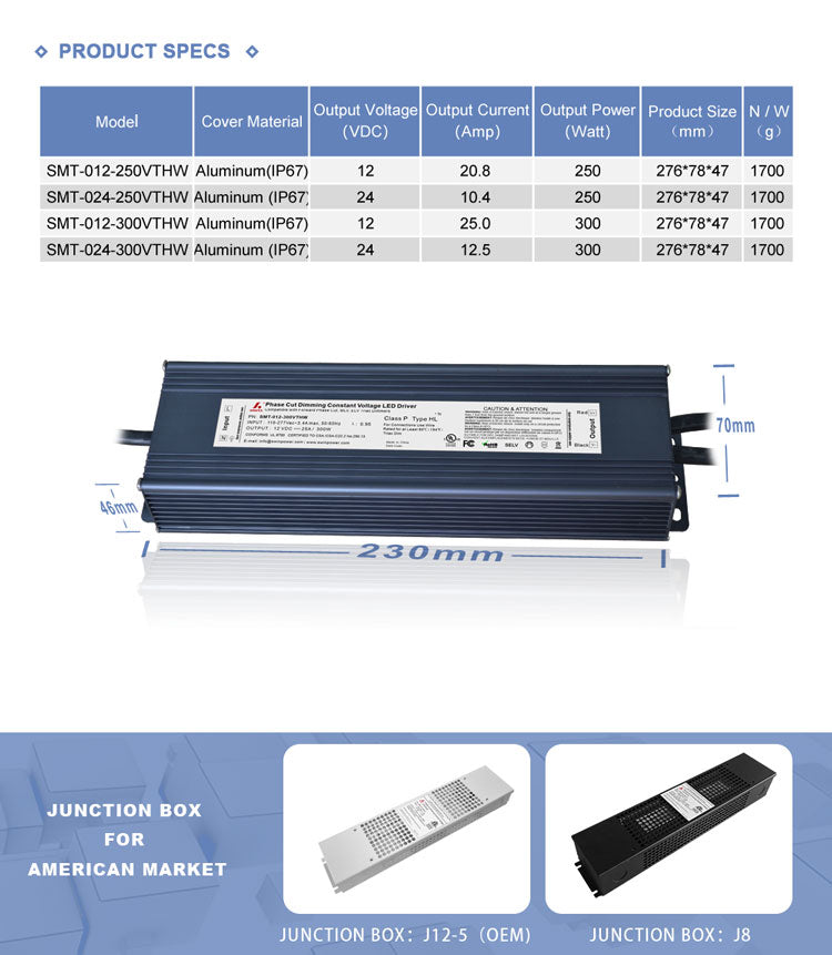 277vac Constant voltage triac dimming led driver 300w