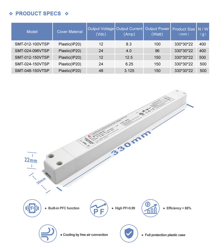 Slim Size Triac Dimmable LED Driver 100W