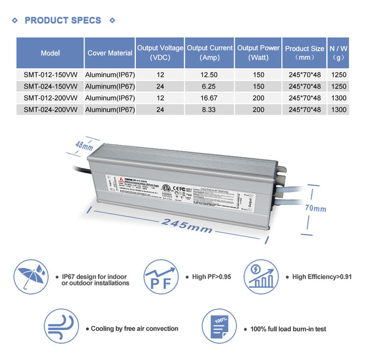 waterproof  led driver 12v 24v 200W