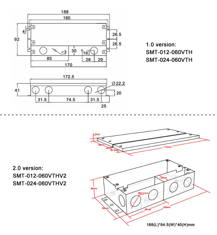 12Vdc 24Vdc Triac Dimmable J-BOX Driver 60W