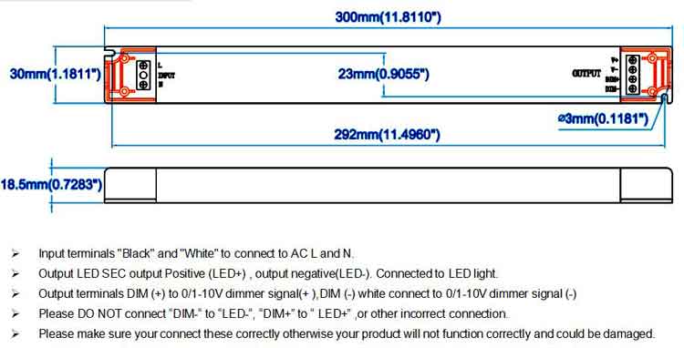 Slim Size Waterproof Triac & 0-10V 5 in 1 Dimmable LED Driver 100W Connecting Diagram