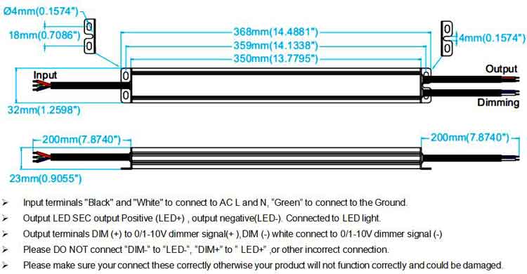 Slim Size Waterproof Triac & 0-10V 5 in 1 Dimmable LED Driver 150W Connecting Diagram