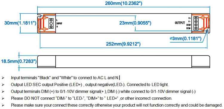 Slim Size Waterproof Triac & 0-10V 5 in 1 Dimmable LED Driver 36W Connecting Diagram