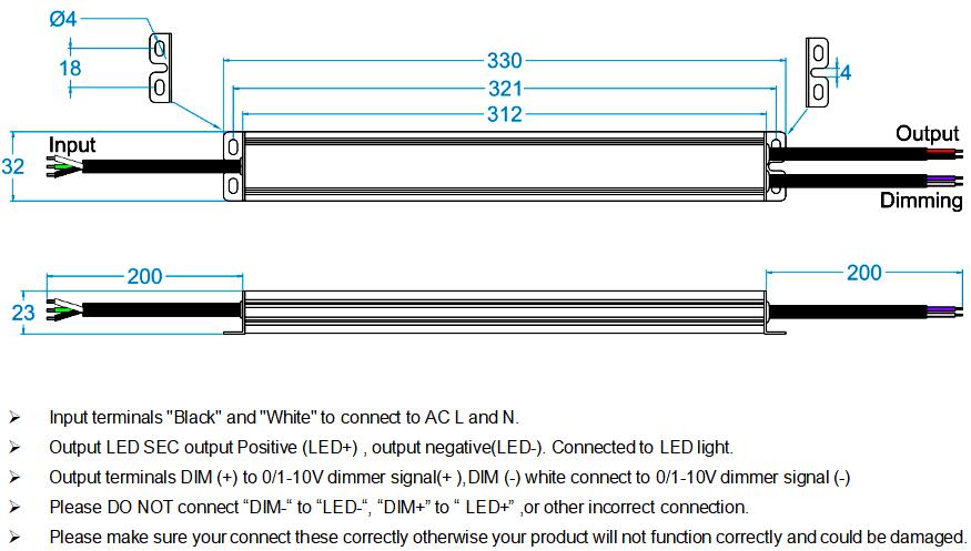 Triac étanche de taille mince et 0-10V 5 en 1 Dimmable LED Driver 100W Schéma de connexion