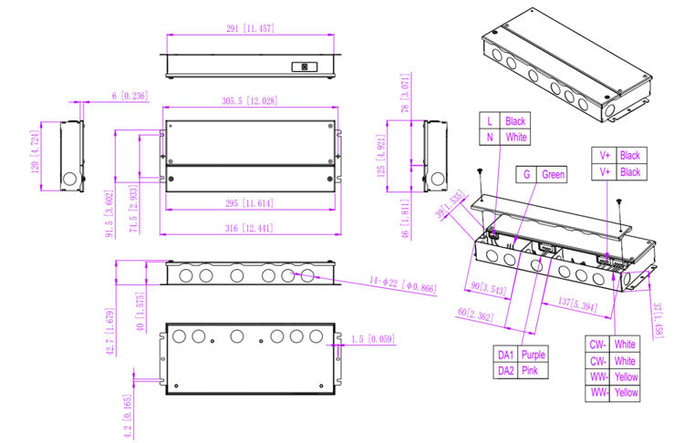 Constant voltage DALI 2 & PUSH Dimming J-BOX LED Driver 300W