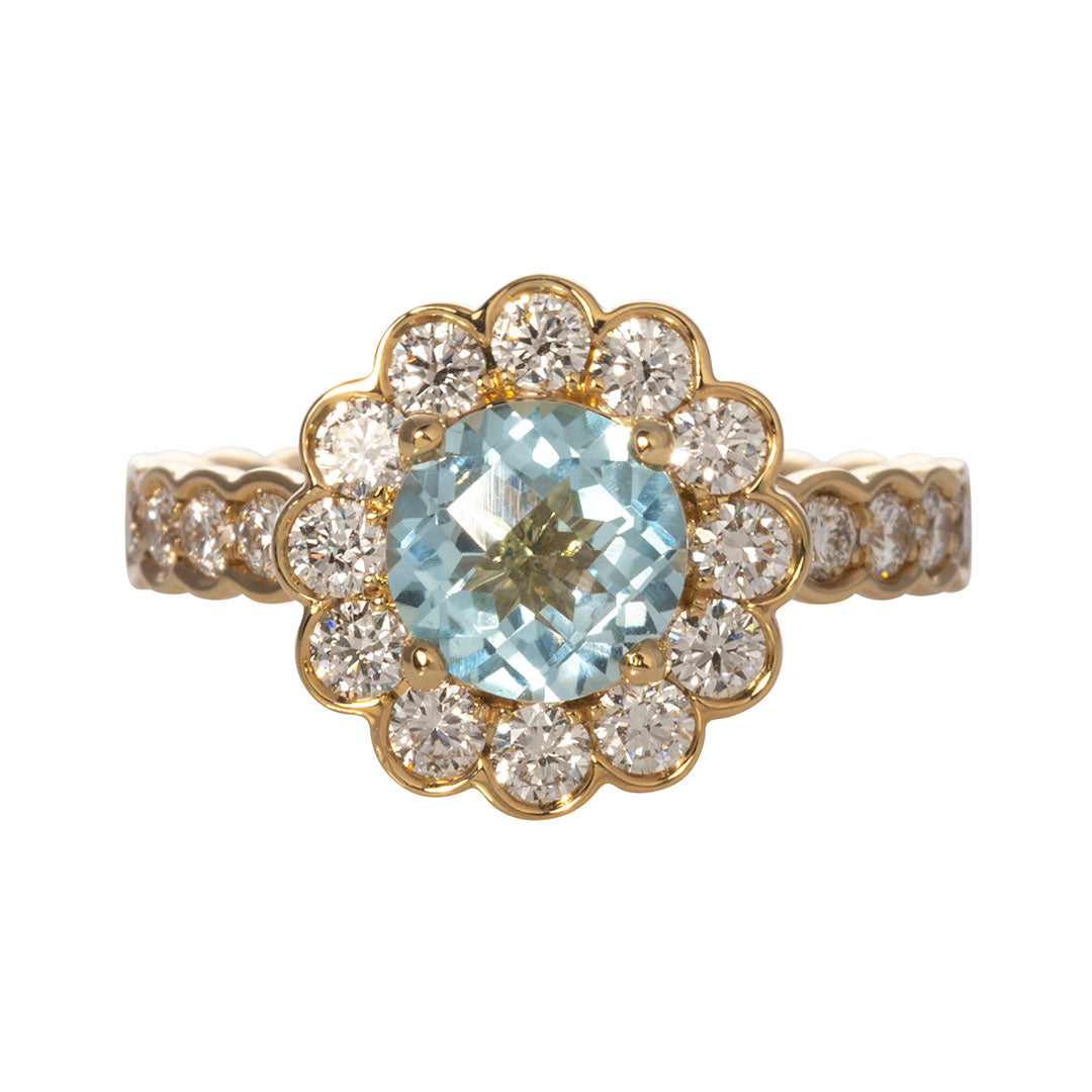 Blue Topaz & Peridot 3 Stone 14K Yellow Gold Ring