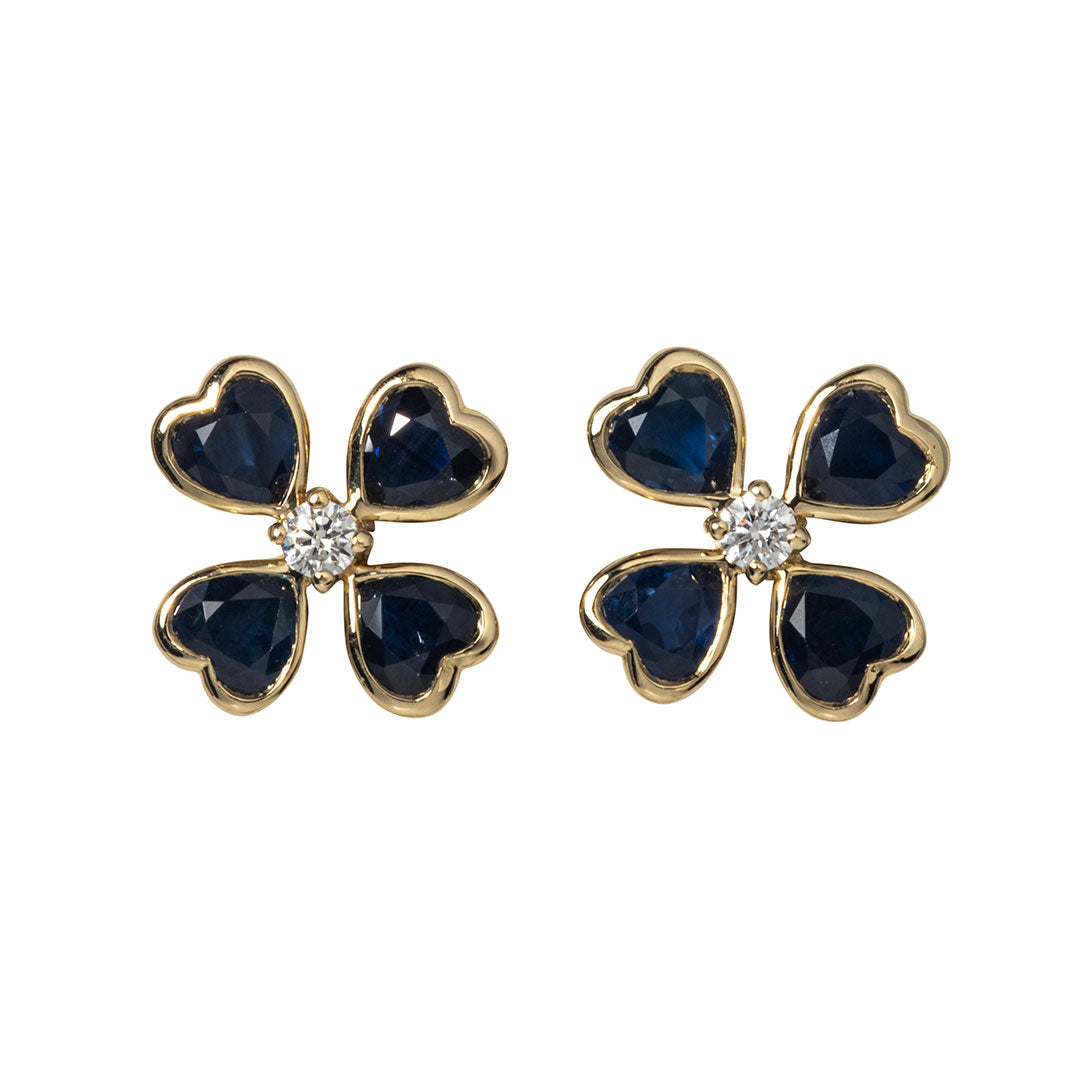 9ct Gold Black Sapphire & Diamond Stud Earrings in Black | Prouds