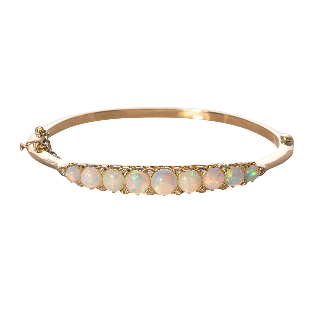 Victorian 3 Carat Opal and Diamond 18K Gold Bangle