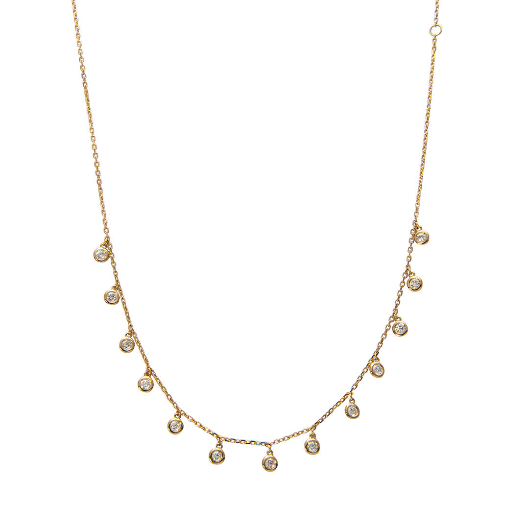 .28ct Diamond Bezel 14K Gold Beaded Chain Necklace