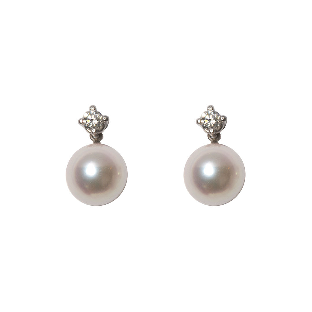 8.5-9.0mm Cultured Akoya Pearl, Blue Sapphire, and 1/4 CT. T.W. Diamond  Frame Drop Earrings in 14K White Gold | Zales