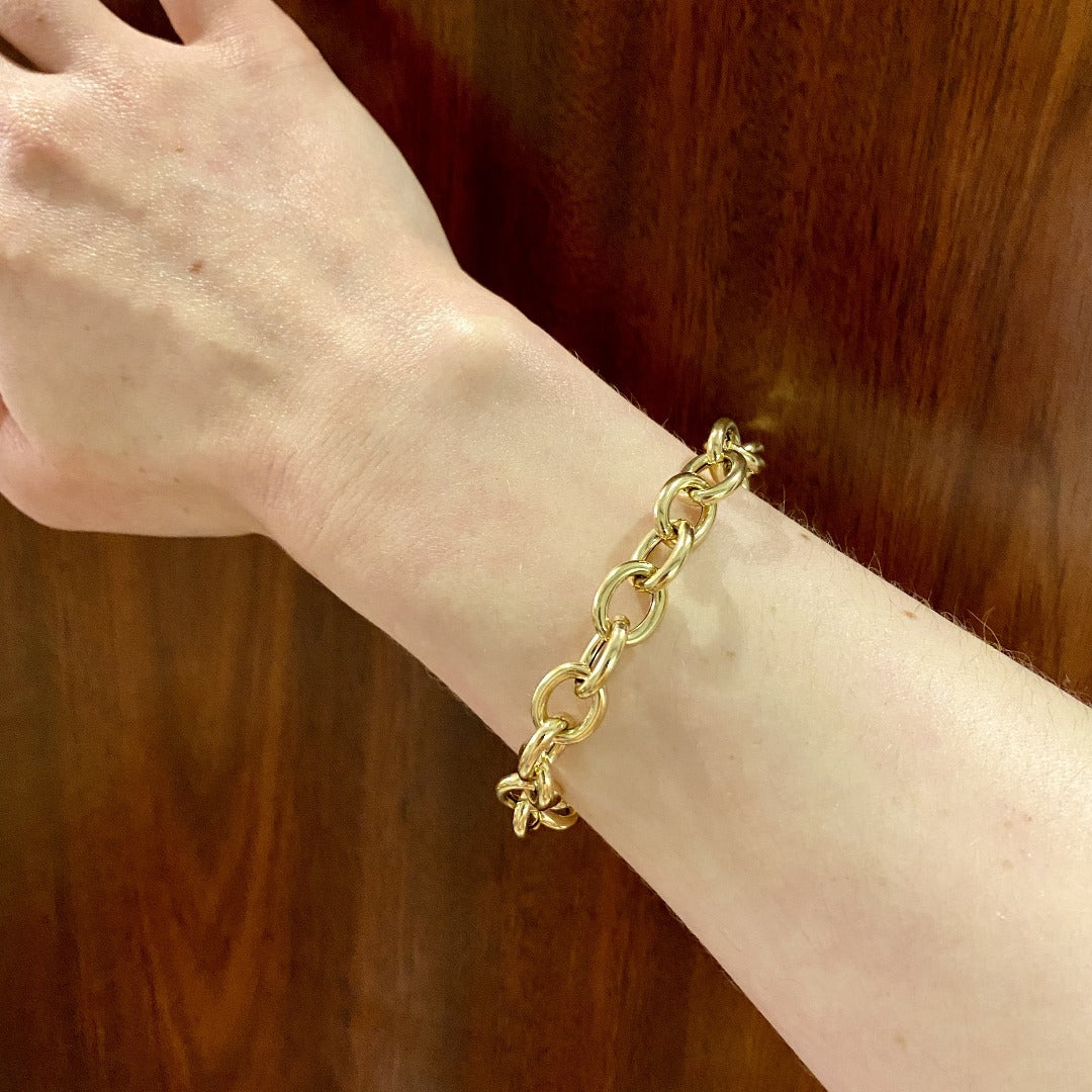 14K Gold Chain Link Bracelet, Solid Gold Bracelet, Petite Oval