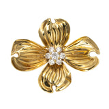 Estate Diamond 18K Yellow Gold Dogwood Flower Brooch