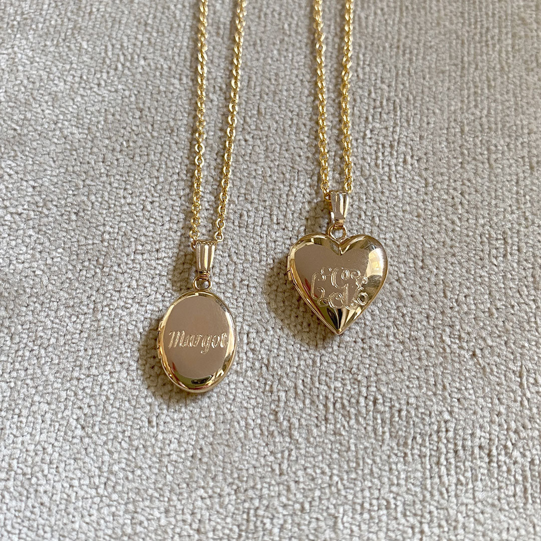 Child 14K Gold Filled Oval Locket Necklace with machine engraving