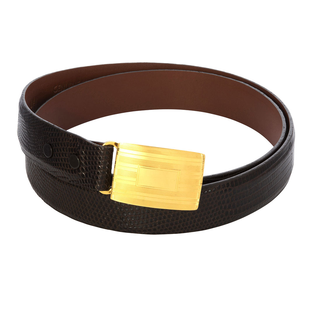 Classic leather belt with polished golden H buckle - Alligator – ABP  Concept