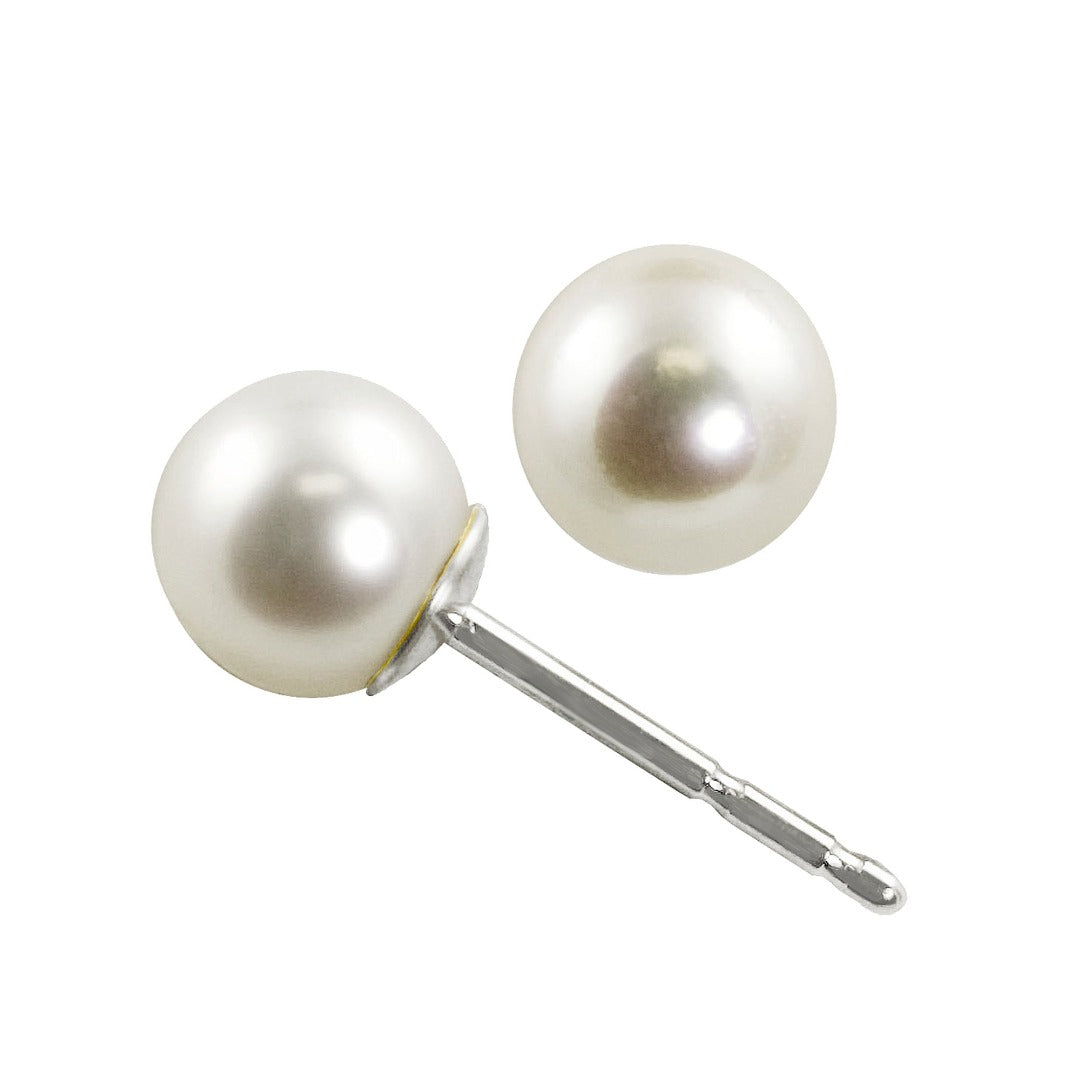 8mm Pearl & Emerald 14K White Gold Stud Earrings