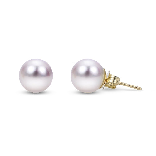 7mm AA Akoya Pearl 14K Yellow Gold Stud Earrings