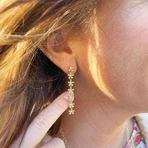 Diamond 14K Yellow Gold Floral Chain Linear Drop Earrings