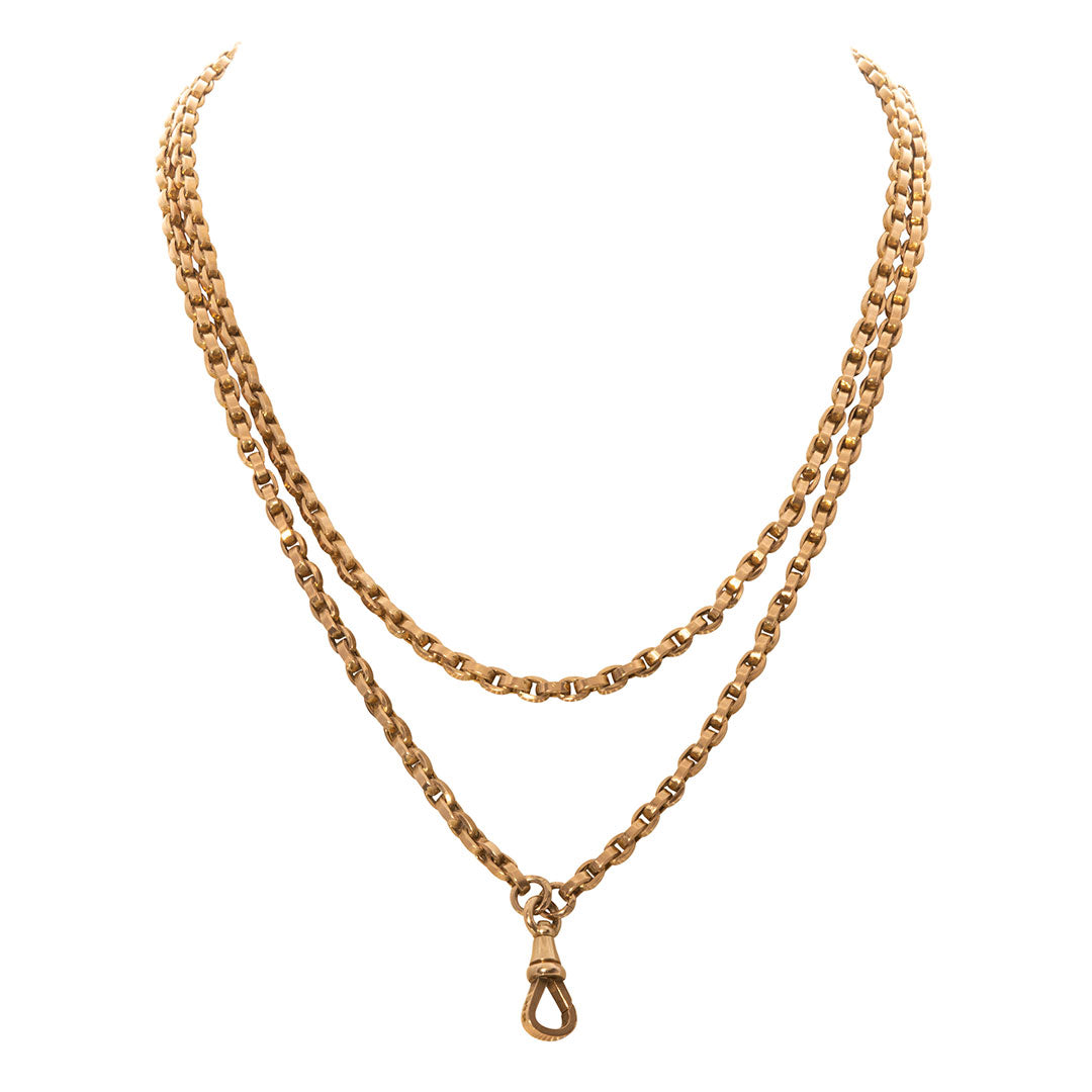 Victorian 9K Yellow Gold Guard Chain Necklace 60"