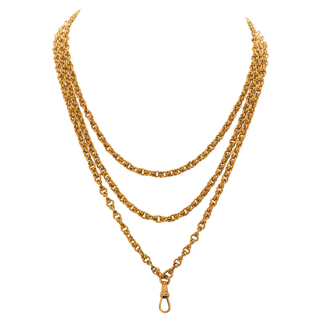 Victorian 15K Yellow Gold Guard Chain Necklace 63"