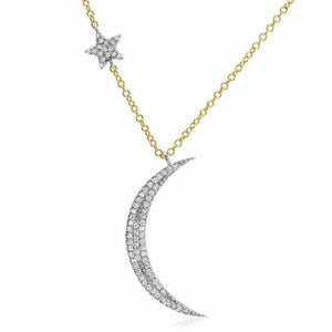 Diamond Crescent Moon & Star 14K Gold Necklace