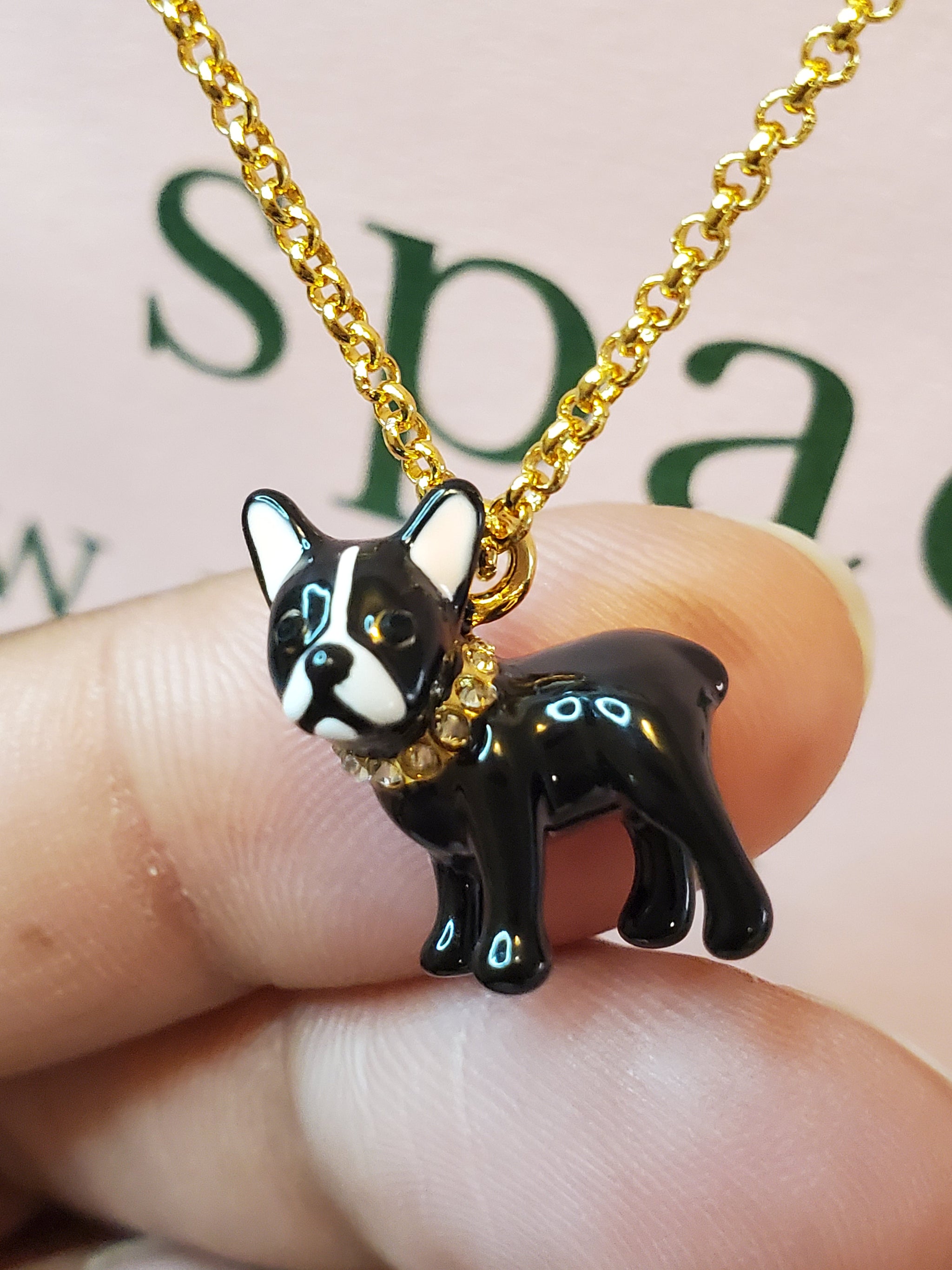 French Bull Dog with Sparkly Collar Necklace - RetailResaleShop