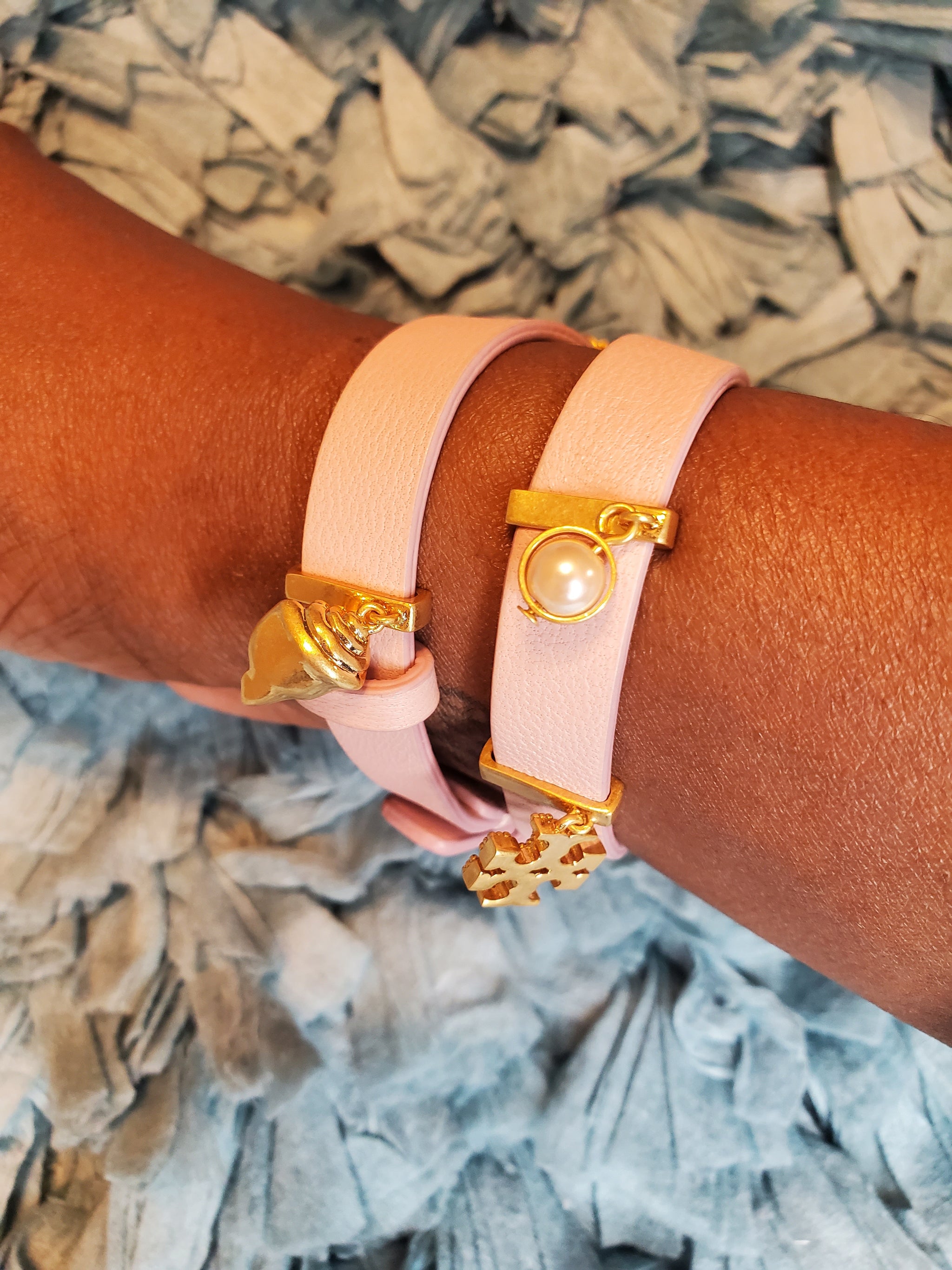 Pink Leather Wrap Belted Bracelet with Gold-Plated Metal Accents -  RetailResaleShop