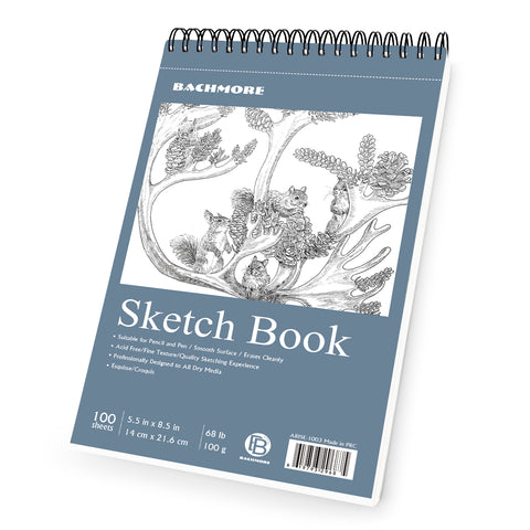 Bachmore 8.5x11 Hardbound Sketchbook, Left Spiral Sketch Pad