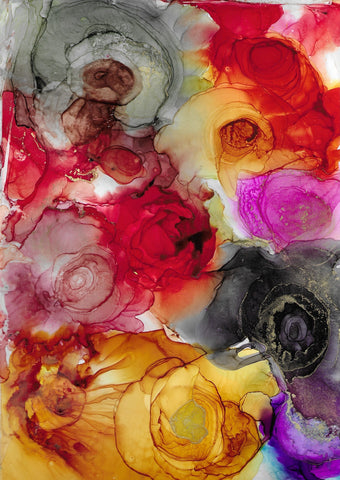 colourful roses abstract painting by artist Nik Torres Designs. 9 x 12 inches