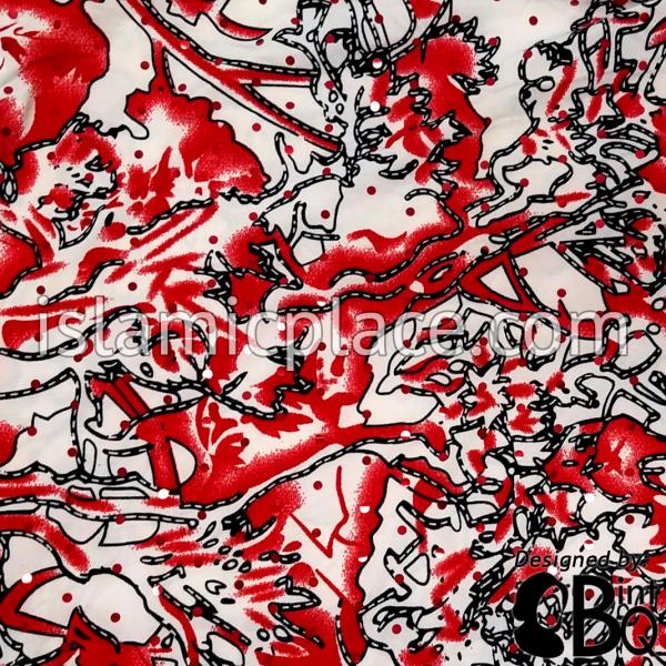 Red and Black Abstract Design on White Base with Red Wrap - Kuwaiti Sc -  The Islamic Place