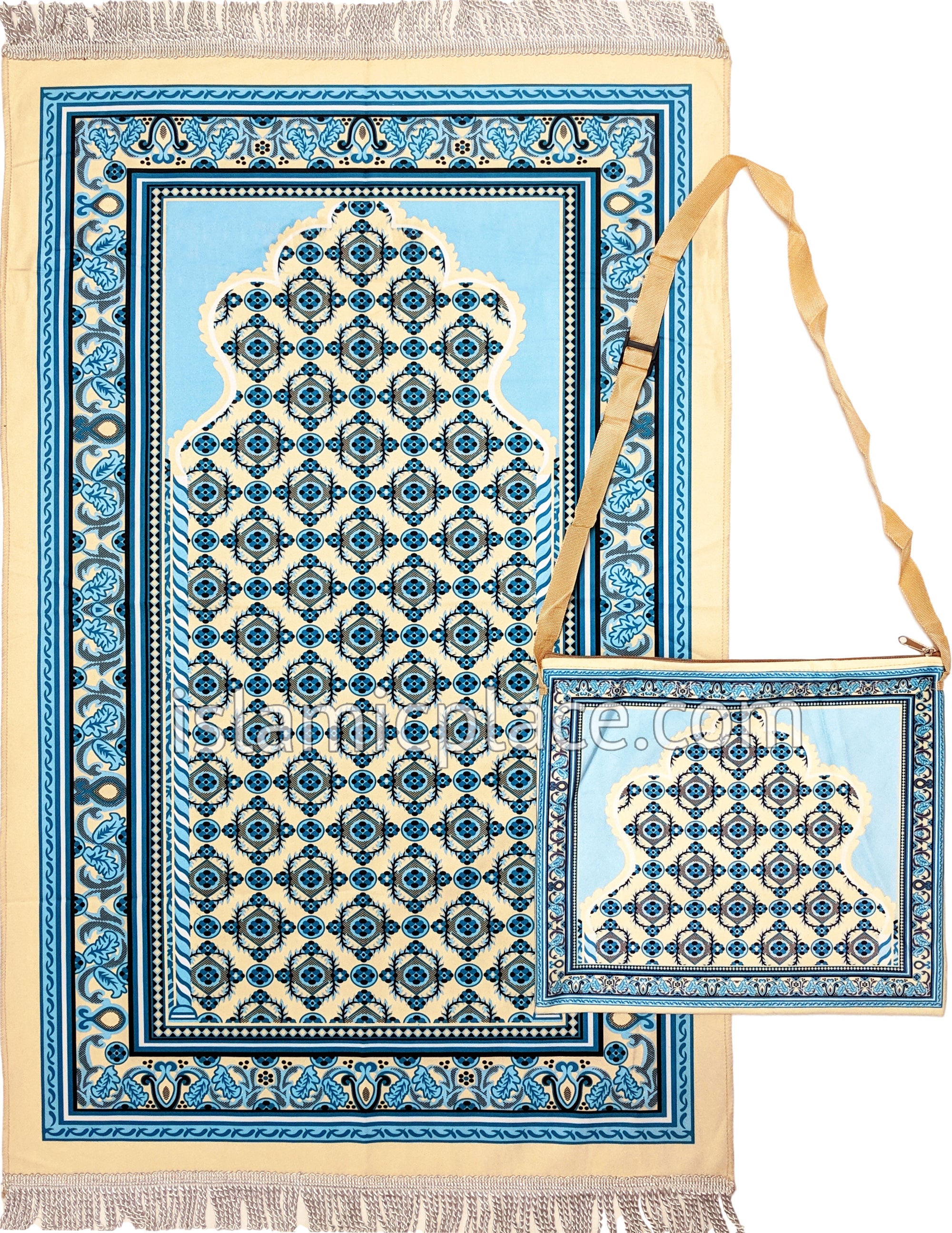 Pink - Mosque Sketch Design Prayer Rug with Matching Zipper Carrying B -  The Islamic Place