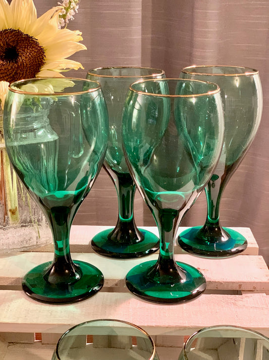 Vintage Libbey Premiere Dark Green Champagne Flutes Set of 8 