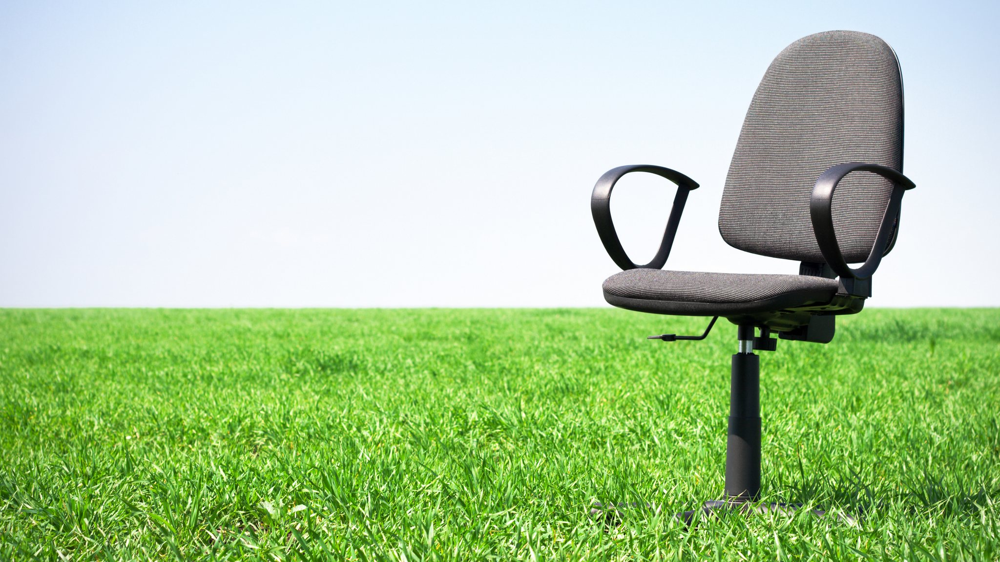 A computer chair in a field of grass