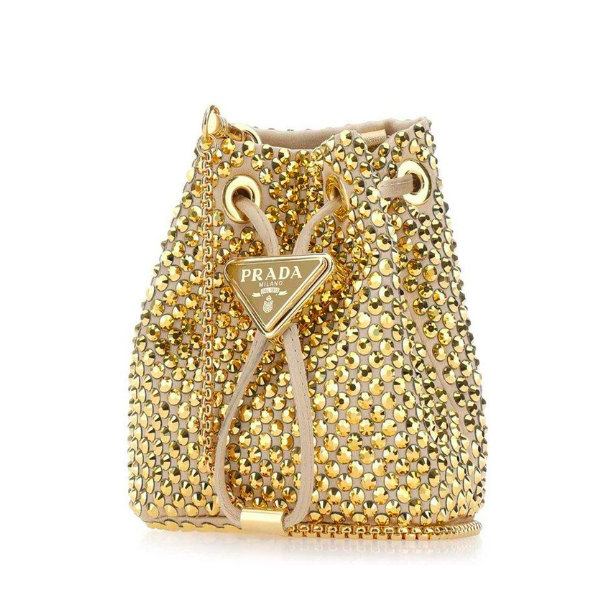 Rhinestone Crystal Prada Satin Card Holder Purse Detachable Chain