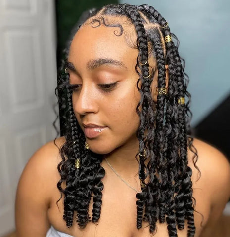 Curly Knotless Braids with Cuffs.