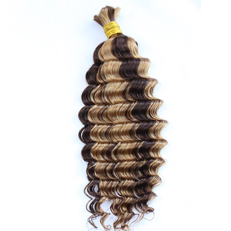 Light Brown Deep Curly Boho Knotless Braids Human Hair 15A Soft Thick Bulk  Human Hair For Braiding No Weft 18 Inch 200g (50g*4pc) Raw Deep Bulk Human